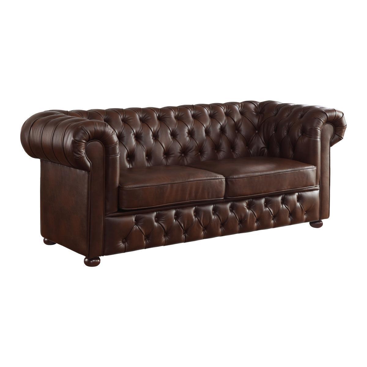Tiverton Brown Modern Traditional Solid Wood And Plywood Faux Leather Upholstered Tufted Sofa - Ella Furniture