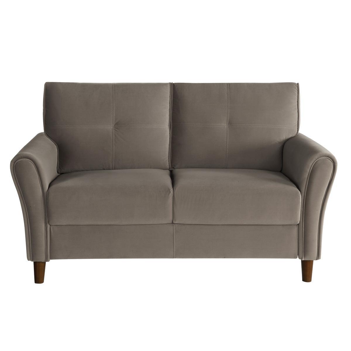 Dunleith Brown Solid Wood And Plywood Velvet Fabric Polyester Upholstered Tufted Loveseat - Ella Furniture
