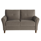 Dunleith Brown Solid Wood And Plywood Velvet Fabric Polyester Upholstered Tufted Loveseat - Ella Furniture