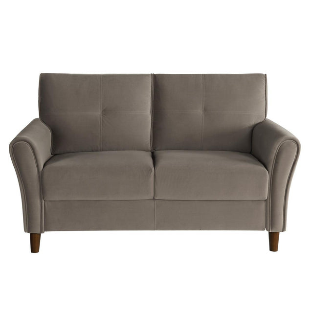 Dunleith Brown Solid Wood And Plywood Velvet Fabric Polyester Upholstered Tufted Loveseat - Ella Furniture