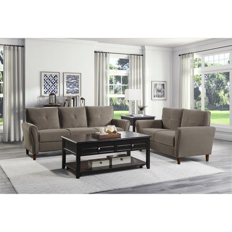 Dunleith Brown Solid Wood And Plywood Velvet Fabric Polyester Upholstered Tufted Loveseat - Ella Furniture
