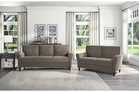 Dunleith Brown Solid Wood And Plywood Velvet Fabric Upholstery Tufted 2Pc Set: Sofa, Love - Ella Furniture