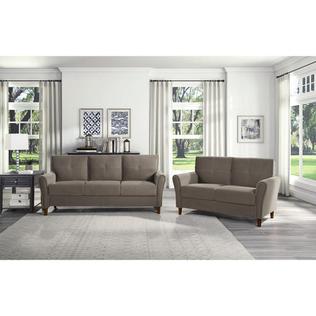 Dunleith Brown Solid Wood And Plywood Velvet Fabric Polyester Upholstered Tufted Sofa - Ella Furniture