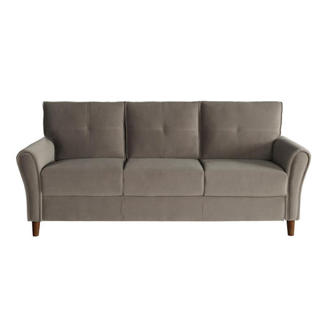 Dunleith Brown Solid Wood And Plywood Velvet Fabric Polyester Upholstered Tufted Sofa - Ella Furniture