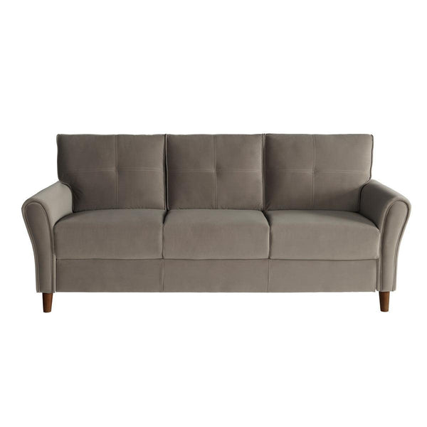 Dunleith Brown Solid Wood And Plywood Velvet Fabric Polyester Upholstered Tufted Sofa - Ella Furniture