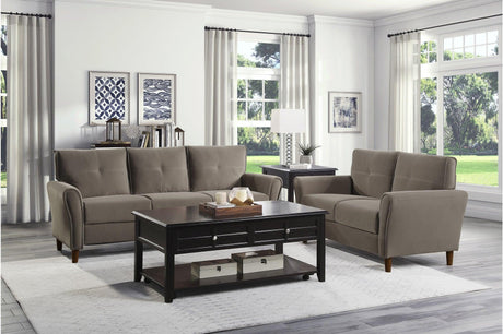 Dunleith Brown Solid Wood And Plywood Velvet Fabric Upholstery Tufted 2Pc Set: Sofa, Love - Ella Furniture