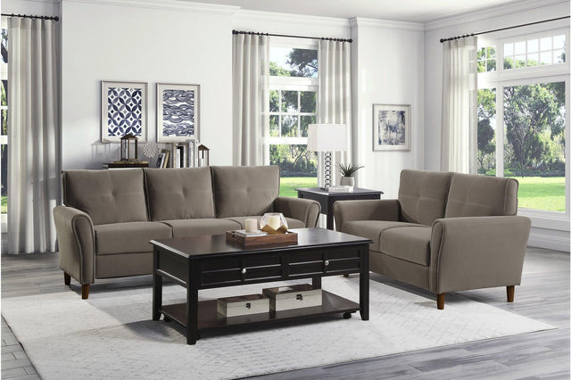 Dunleith Brown Solid Wood And Plywood Velvet Fabric Upholstery Tufted 2Pc Set: Sofa, Love - Ella Furniture