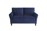 Dunleith Blue Solid Wood And Plywood Velvet Fabric Upholstery Tufted 2Pc Set: Sofa, Love - Ella Furniture