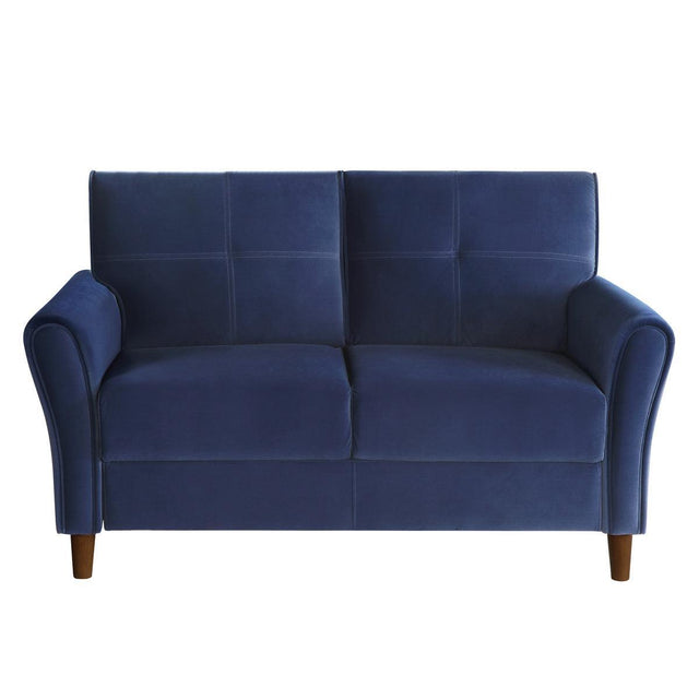 Dunleith Blue Solid Wood And Plywood Velvet Fabric Polyester Upholstered Tufted Loveseat - Ella Furniture