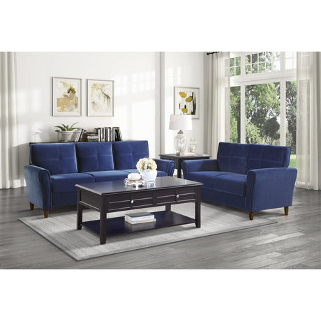 Dunleith Blue Solid Wood And Plywood Velvet Fabric Polyester Upholstered Tufted Sofa - Ella Furniture