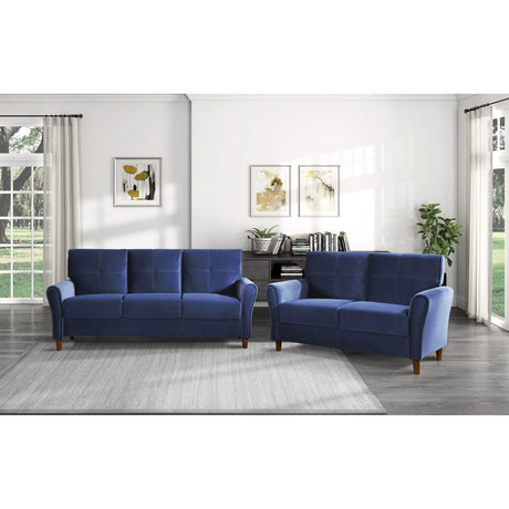 Dunleith Blue Solid Wood And Plywood Velvet Fabric Polyester Upholstered Tufted Loveseat - Ella Furniture
