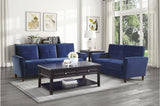 Dunleith Blue Solid Wood And Plywood Velvet Fabric Upholstery Tufted 2Pc Set: Sofa, Love - Ella Furniture
