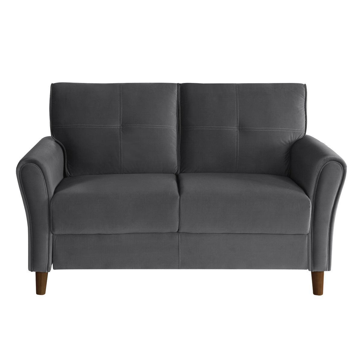 Dunleith Gray Solid Wood And Plywood Velvet Fabric Polyester Upholstered Tufted Loveseat - Ella Furniture