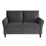 Dunleith Gray Solid Wood And Plywood Velvet Fabric Polyester Upholstered Tufted Loveseat - Ella Furniture