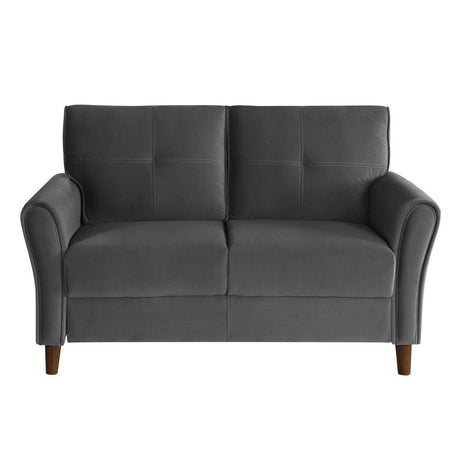 Dunleith Gray Solid Wood And Plywood Velvet Fabric Polyester Upholstered Tufted Loveseat - Ella Furniture
