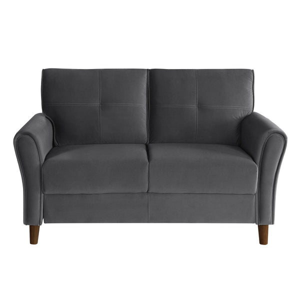 Dunleith Gray Solid Wood And Plywood Velvet Fabric Polyester Upholstered Tufted Loveseat - Ella Furniture