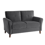 Dunleith Gray Solid Wood And Plywood Velvet Fabric Polyester Upholstered Tufted Loveseat - Ella Furniture