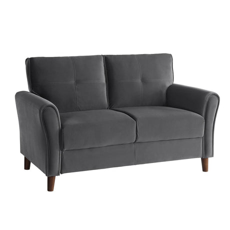 Dunleith Gray Solid Wood And Plywood Velvet Fabric Polyester Upholstered Tufted Loveseat - Ella Furniture