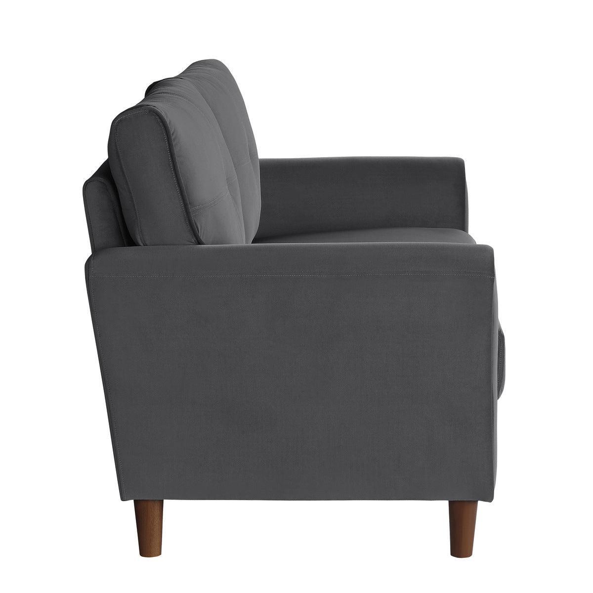 Dunleith Gray Solid Wood And Plywood Velvet Fabric Polyester Upholstered Tufted Loveseat - Ella Furniture