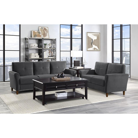Dunleith Gray Solid Wood And Plywood Velvet Fabric Polyester Upholstered Tufted Sofa - Ella Furniture