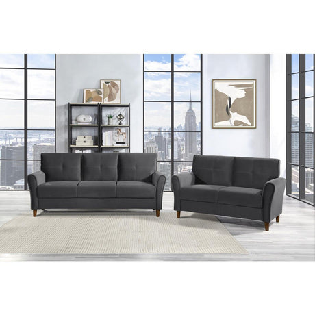 Dunleith Gray Solid Wood And Plywood Velvet Fabric Polyester Upholstered Tufted Sofa - Ella Furniture