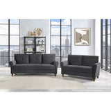 Dunleith Gray Solid Wood And Plywood Velvet Fabric Polyester Upholstered Tufted Loveseat - Ella Furniture