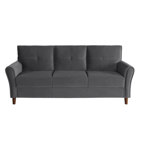 Dunleith Gray Solid Wood And Plywood Velvet Fabric Polyester Upholstered Tufted Sofa - Ella Furniture