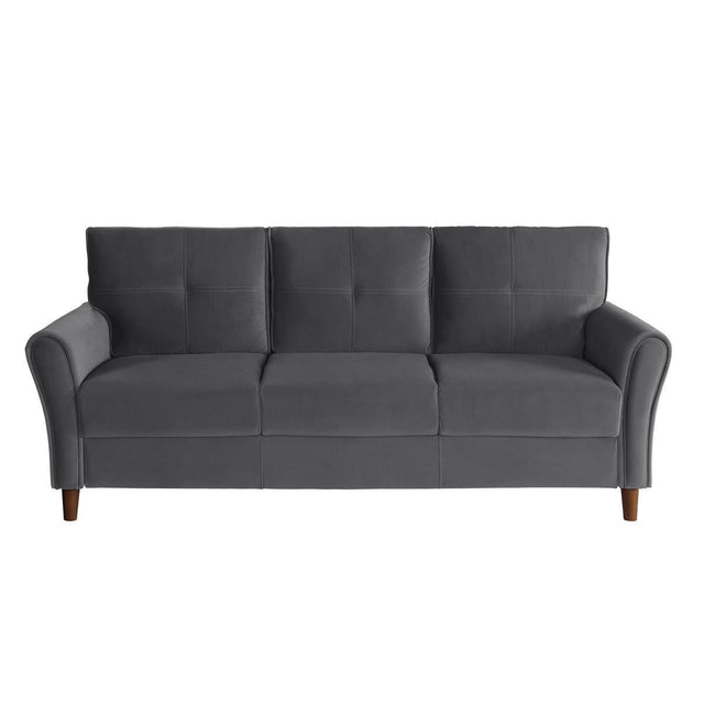 Dunleith Gray Solid Wood And Plywood Velvet Fabric Polyester Upholstered Tufted Sofa - Ella Furniture