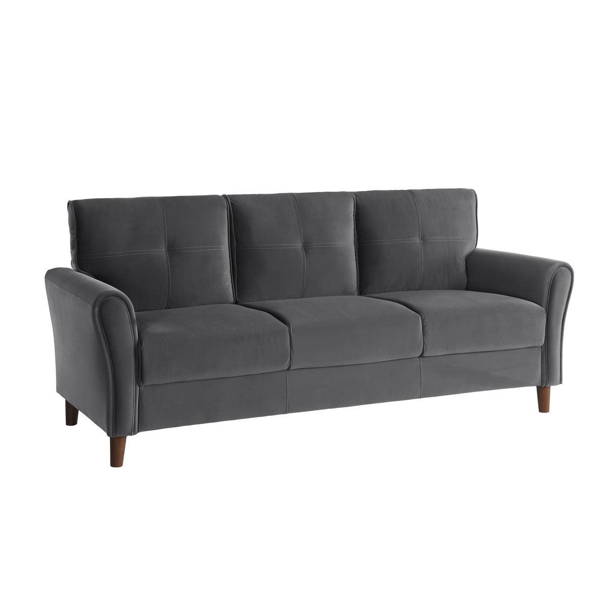 Dunleith Gray Solid Wood And Plywood Velvet Fabric Polyester Upholstered Tufted Sofa - Ella Furniture