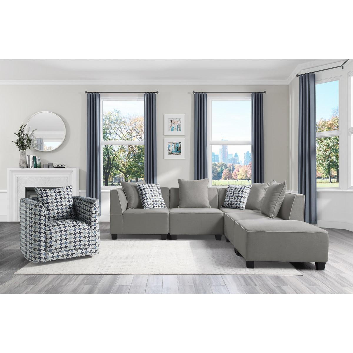 Jayne Gray Solid Wood And Plywood Textured Fabric Upholstery 5-Piece Modular Sectional With Ottoman - Ella Furniture