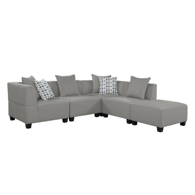 Jayne Gray Solid Wood And Plywood Textured Fabric Upholstery 5-Piece Modular Sectional With Ottoman - Ella Furniture