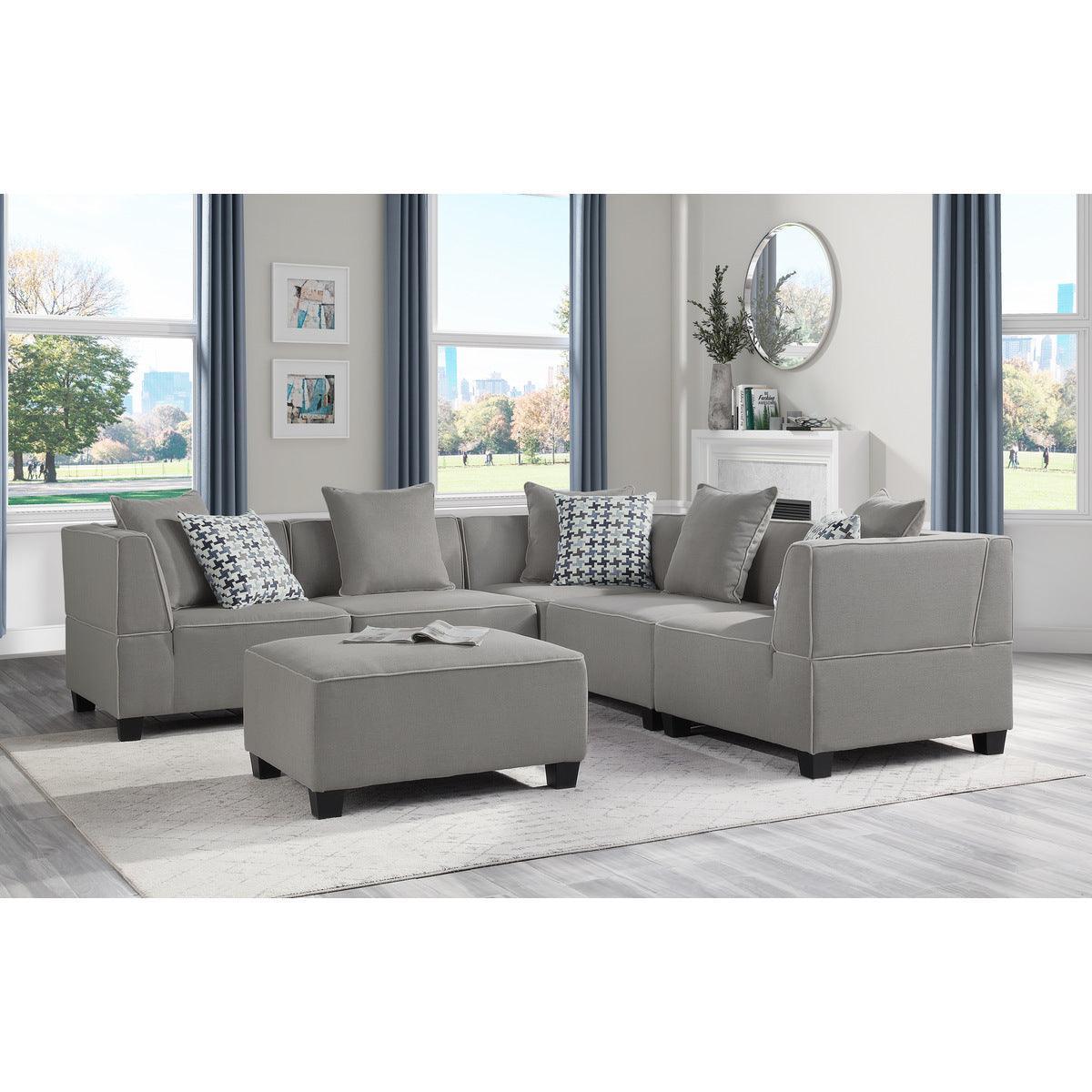 Jayne Gray Solid Wood And Plywood Textured Fabric Upholstery 5-Piece Modular Sectional - Ella Furniture