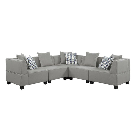 Jayne Gray Solid Wood And Plywood Textured Fabric Upholstery 5-Piece Modular Sectional - Ella Furniture