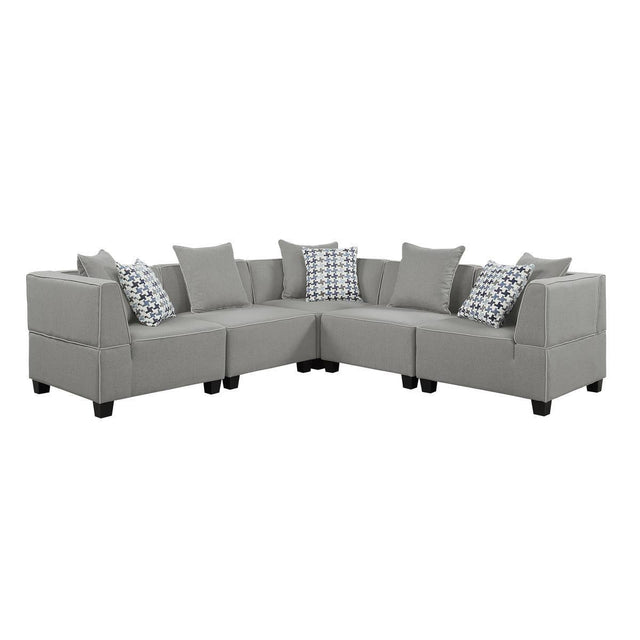 Jayne Gray Solid Wood And Plywood Textured Fabric Upholstery 5-Piece Modular Sectional - Ella Furniture