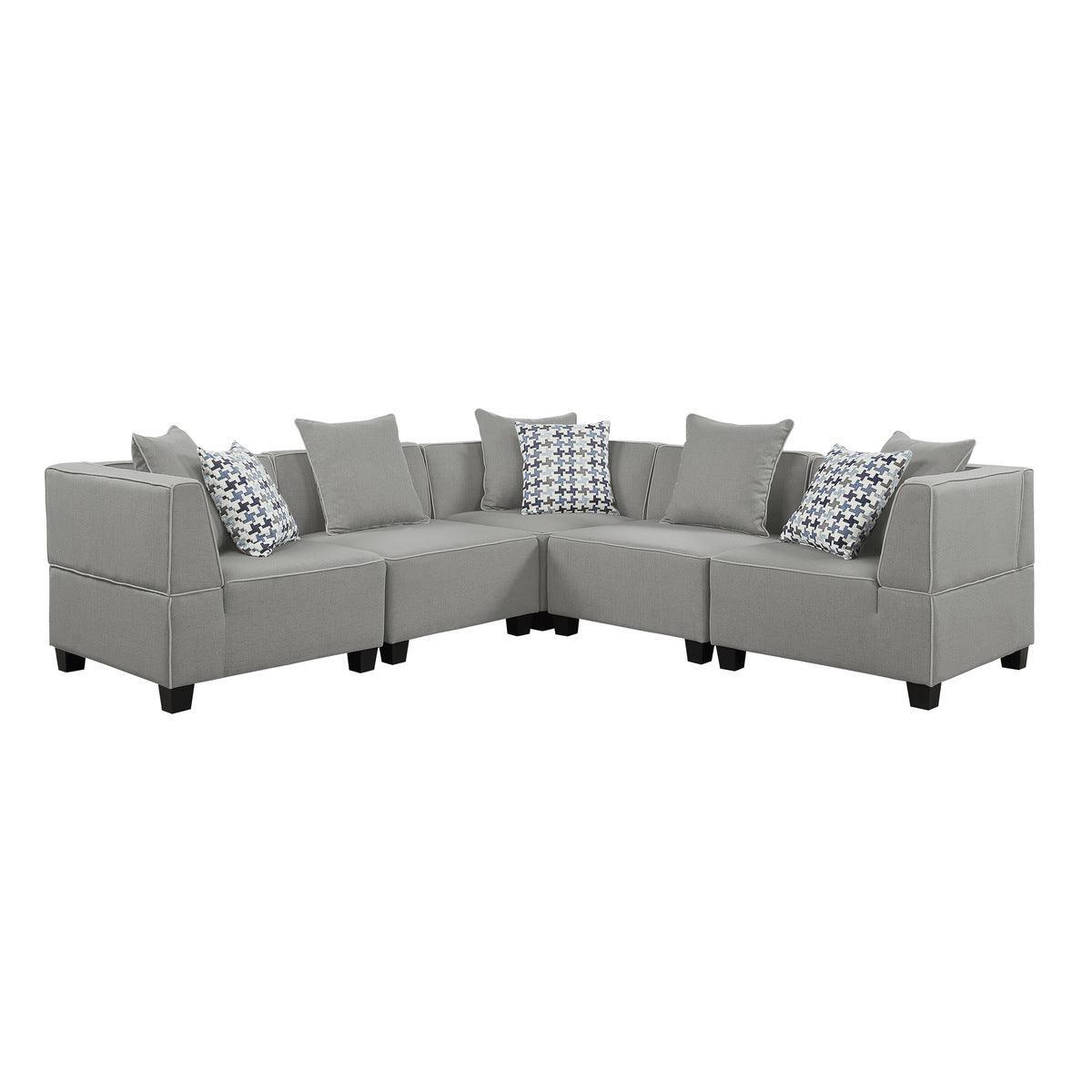 Jayne Gray Solid Wood And Plywood Textured Fabric Upholstery 5-Piece Modular Sectional - Ella Furniture