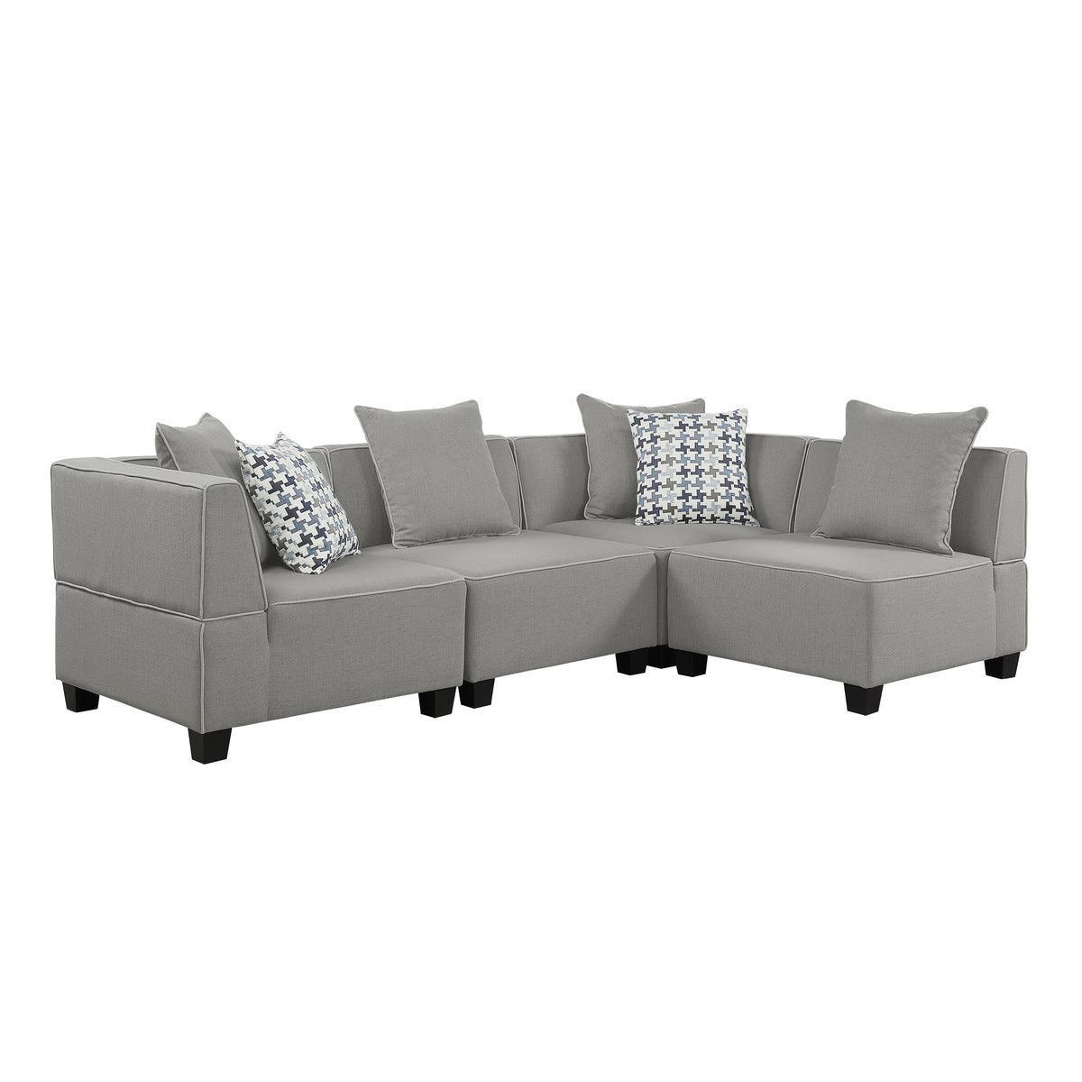 Jayne Gray Solid Wood And Plywood Textured Fabric Upholstery 4-Piece Modular Sectional - Ella Furniture