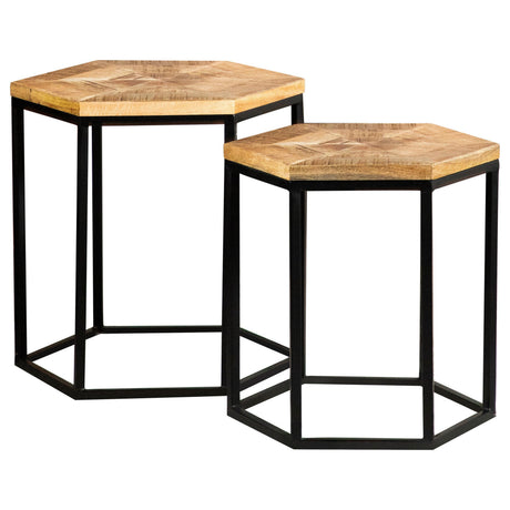 Adger 2-Piece Hexagon Nesting Tables Natural And Black - Ella Furniture