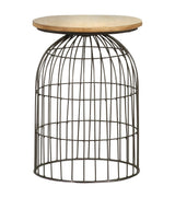 Bernardo Round Accent Table With Bird Cage Base Natural And Gunmetal - Ella Furniture