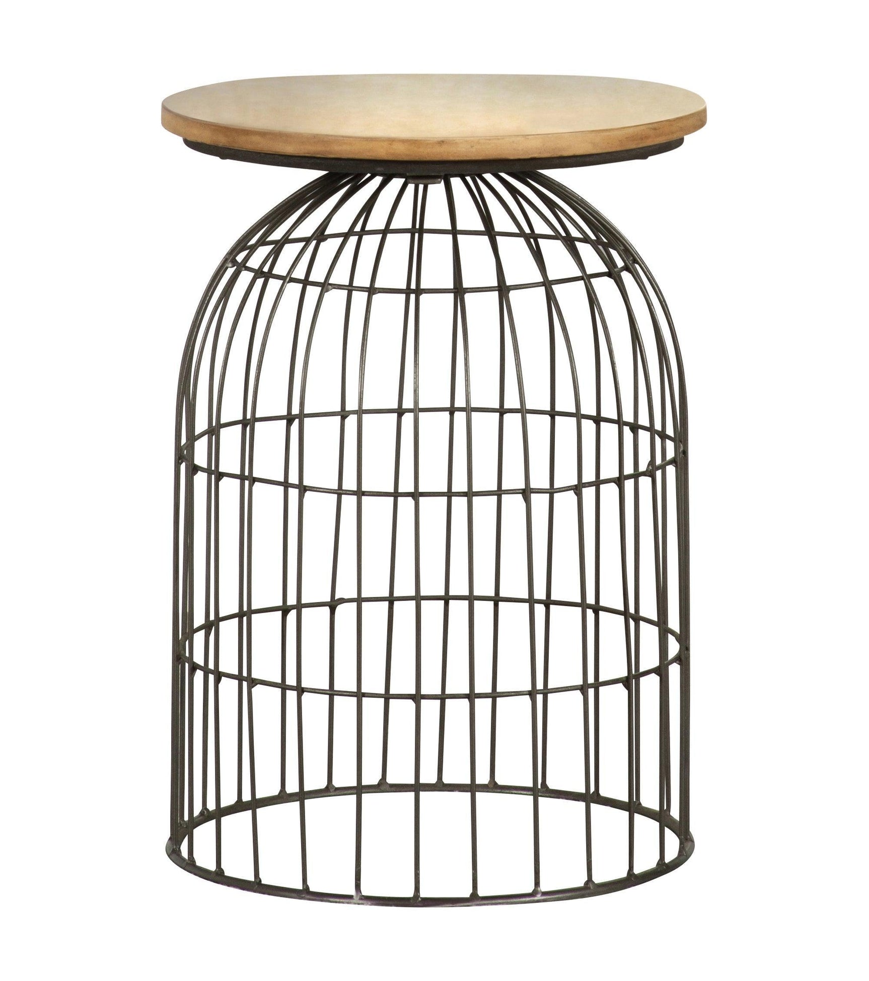 Bernardo Round Accent Table With Bird Cage Base Natural And Gunmetal - Ella Furniture