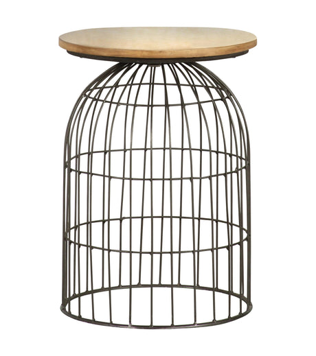 Bernardo Round Accent Table With Bird Cage Base Natural And Gunmetal - Ella Furniture