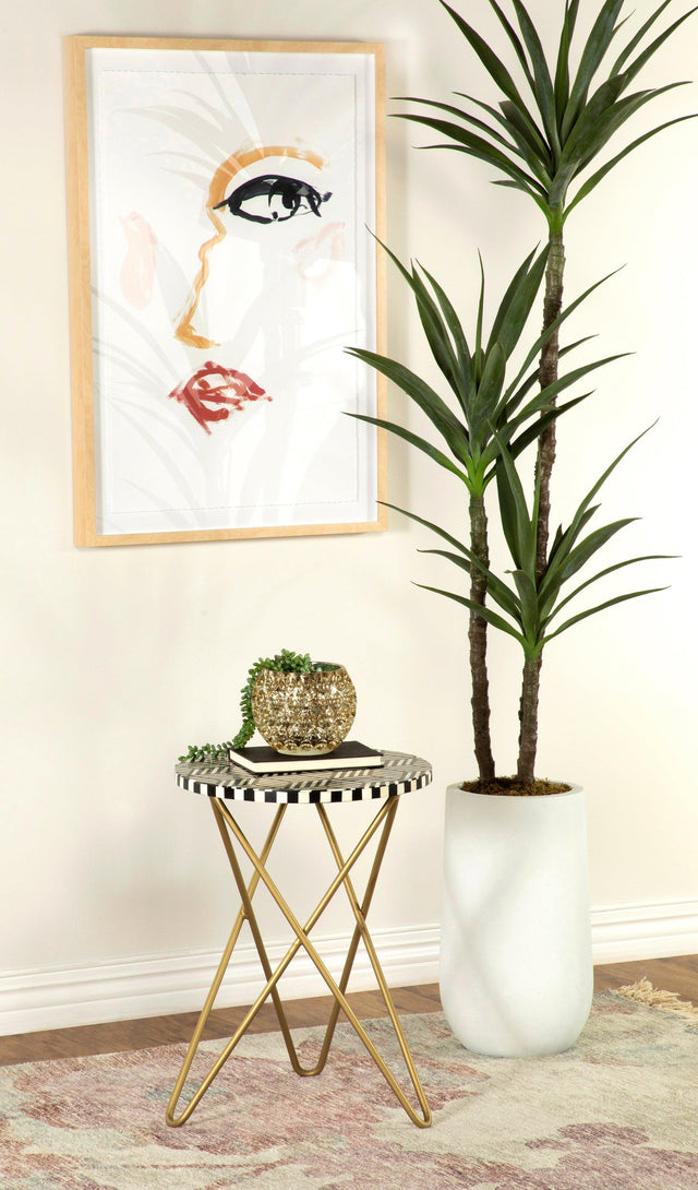 Xenia Round Accent Table With Hairpin Legs Black And White - Ella Furniture