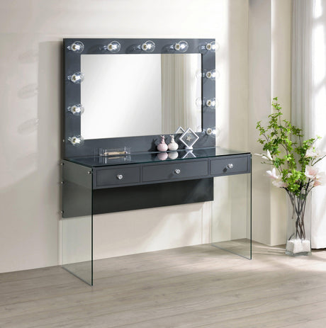 Afshan 3-Drawer Vanity Desk With Lighting Mirror Grey High Gloss - Ella Furniture