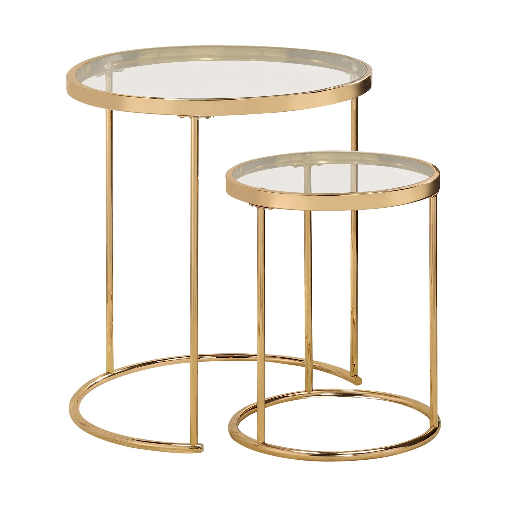 Maylin 2-Piece Round Glass Top Nesting Tables Gold - Ella Furniture