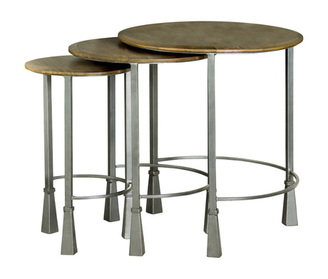 Deja 3-Piece Round Nesting Table Natural And Gunmetal - Ella Furniture