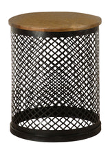 Aurora Round Accent Table With Drum Base Natural And Black - Ella Furniture