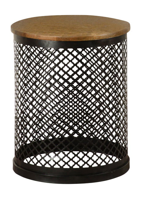 Aurora Round Accent Table With Drum Base Natural And Black - Ella Furniture