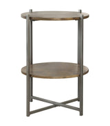Axel Round Accent Table With Open Shelf Natural And Gunmetal - Ella Furniture
