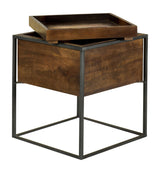 Ondrej Square Accent Table With Removable Top Tray Dark Brown And Gunmetal - Ella Furniture