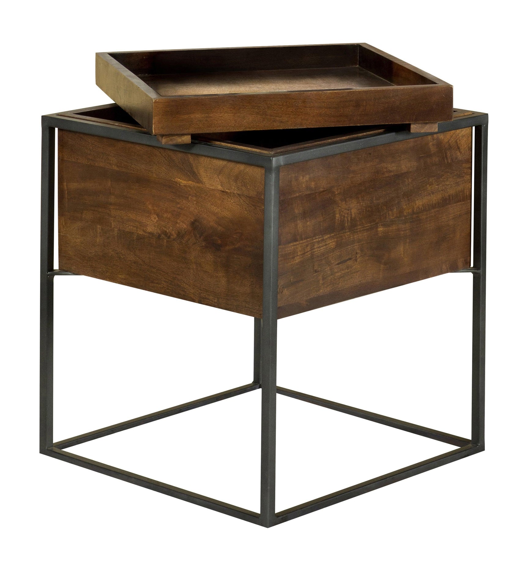 Ondrej Square Accent Table With Removable Top Tray Dark Brown And Gunmetal - Ella Furniture