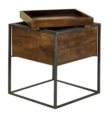 Ondrej Square Accent Table With Removable Top Tray Dark Brown And Gunmetal - Ella Furniture